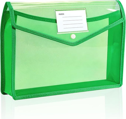 Plastic Expanding File Folder, Folders for Documents, Transparent Envelopes with Elastic Closure, File Folder Organizer Holder, Large Capacity, Fit Letter/A4 Size (Green-1Pcs)