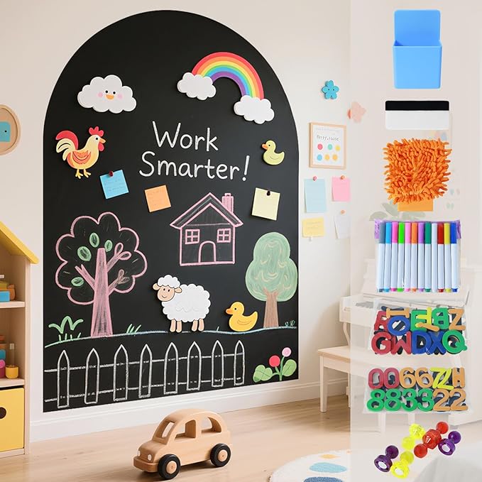 Magnetic Wall Decal Arch 40x32 inch Magnet Wall for Kids Chalkboard Adhesive Blackboard Magnetic Wallpaper Chalk Board Magnetic Wall Decal for Kids Playroom for Home Playroom Classroom Black