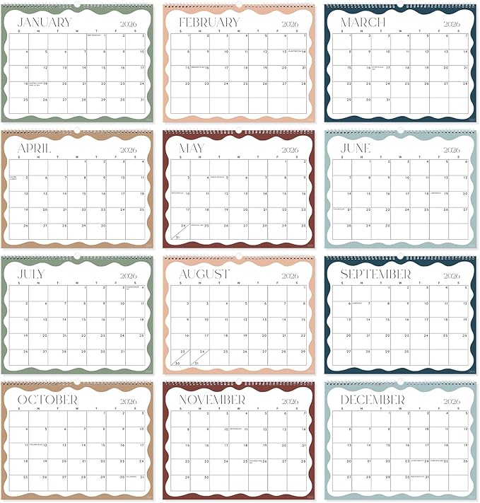 S&O Soft Seasons Wall Calendar from January 2026-June 2027 - Tear-Off Monthly Calendar - 18 Month Academic Wall Planner - Hanging Organizer to Track Anniversaries & Appointments - 13.5"x10.5”in