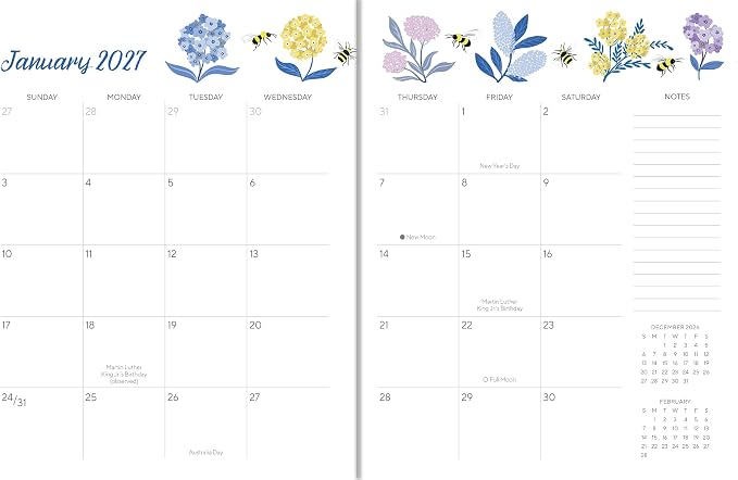 High Note 2027 Monthly Planner, 17-Month Planner: August 2026 – December 2027, 7.75" x 9.75", Garden Bee with Flexible Cover, Gold Foil, Project & Goal Planning Pages