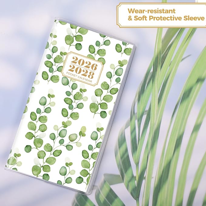 SKYDUE Pocket Calendar 2026-2028, Pocket Monthly Planner Jul 2026 - Dec 2028 for Purse, 6.7" X 3.8" 30-Month Small Planner, Academic Year Calendar, Compact Design with Plastic Sleeve
