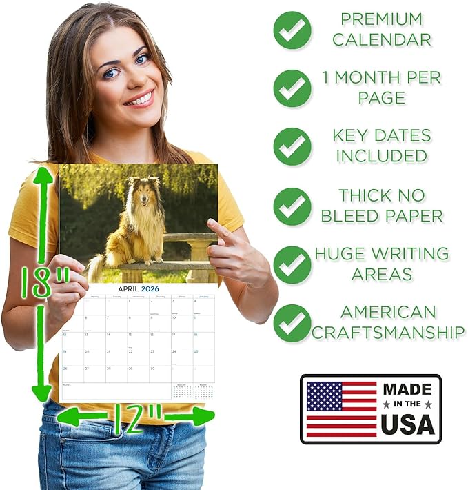 2025 2026 Collie Calendar - Dog Breed Monthly Wall Calendar - 12" x 18" Open - Thick No-Bleed Paper - Giftable - Academic Teacher's Planner Calendar Organizing & Planning - Made in USA