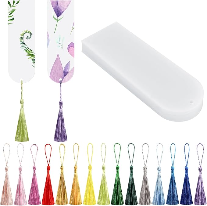 30 Pcs Acrylic Bookmark Blanks Bulk Clear Book Marks Kit with 30 Pcs Colorful Tassels Transparent Reading Book Page Mark Tags Set DIY Crafts Arts Projects Semicircle