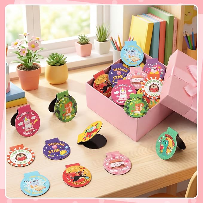 Resurhang 100 Pcs Reading Reward Magnetic Bookmarks for Kids Cute Animal Magnet Bookmark in 10 Designs 1.38 Inches Motivational Back to School Gifts for Teachers Students and Books Lover Gifts