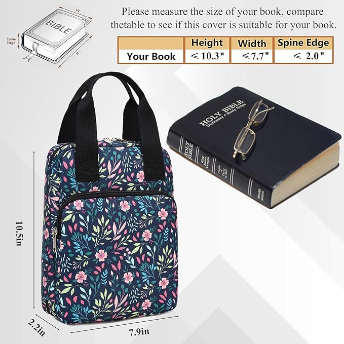 Bible Cover for Women, Bible Case, Bible Holder Case for Women, Carrying Book Case Church Bag with Handle and Zippered