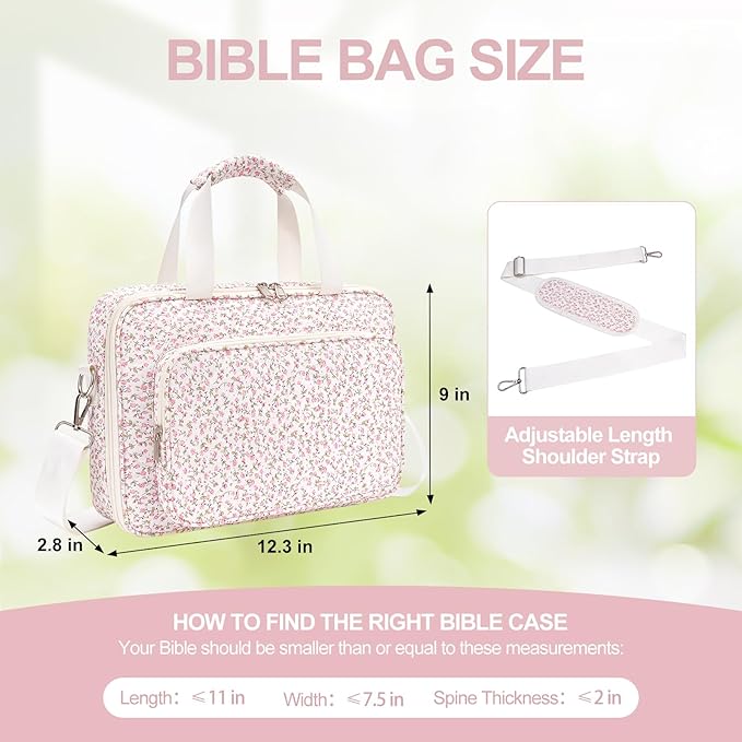 honitty Bible Bag, Bible Cover Case for Women, Quilted Bible Cover with Shoulder Strap, Bible Bags for Women Organizer