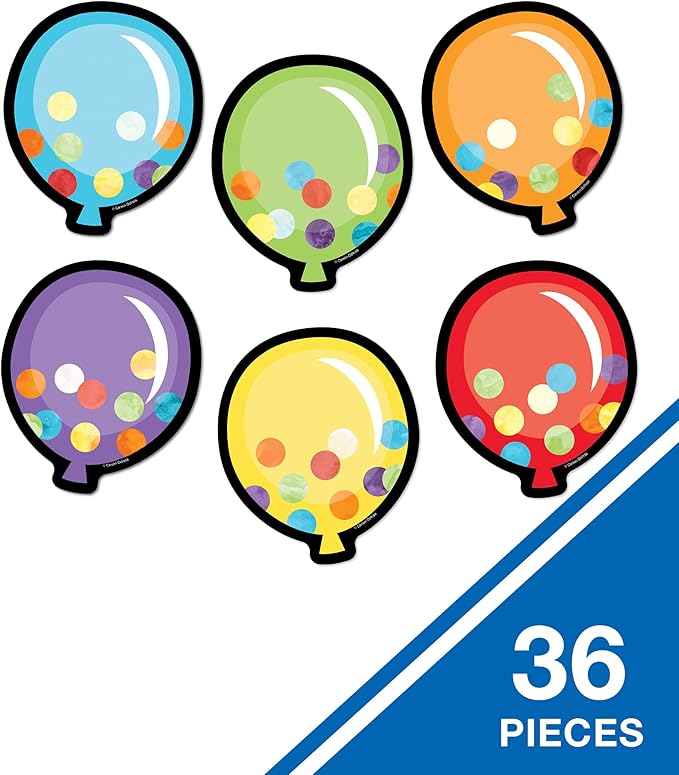 Carson Dellosa 36-Piece Celebrate Learning Balloon With Confetti Cutouts, Colorful Cardstock Confetti Happy Birthday Bulletin Board Decorations for Party, Name Tags, Labels, and Classroom Decor