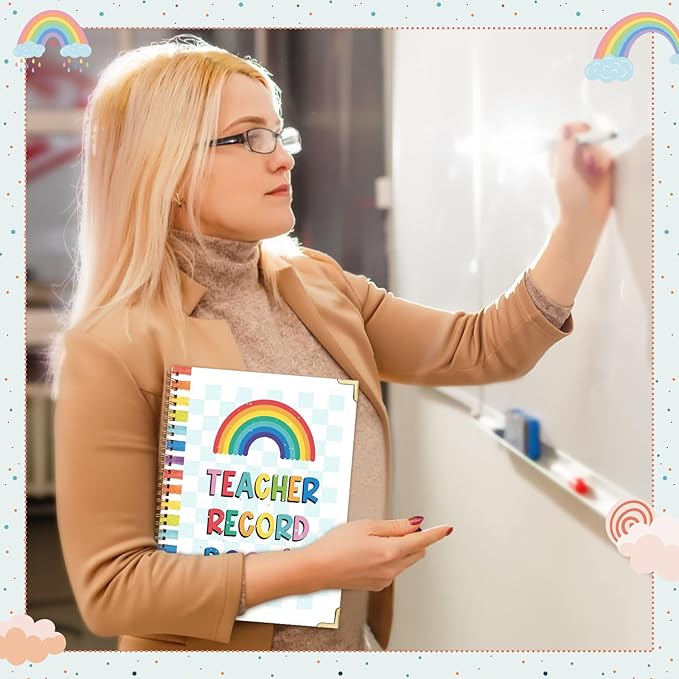 Teacher Record Book Spiral Bound Teacher Grade Book with Metal Corner Protector, 100gsm Thick Paper, Waterproof Thick Cover, Favors Gift Gradebook for Teachers Double-Sided Color Printing 8.3''x11.4''
