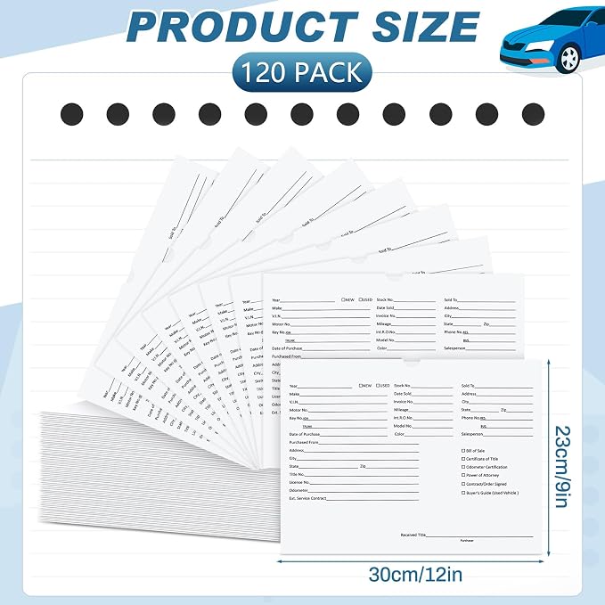 Watersay 120 Pcs 9 x 12 In Vehicle Dealer Jackets for Car Sales 32lb Colored Printed Deal Envelopes Dealership Supplies File Jackets Automotive Folders for Car Dealerships (Classic,White)