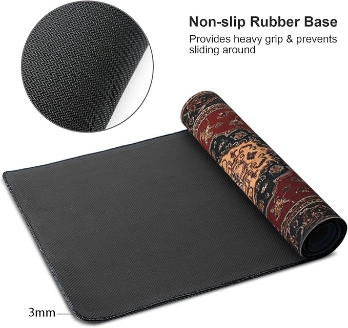 Extended Mouse Pad 35.4" x 15.7" - Vintage Persian Rug Desk Mat with Non-Slip Base, Traditional Oriental Carpet Design, Water Resistant, for Gaming, Office & Home Decor