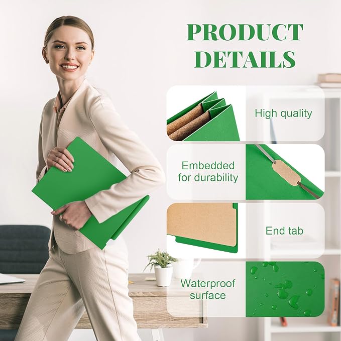 24 Pcs Classification Folders Letter Size, 2 Dividers Pressboard File Folder Bulk with Fasteners, Expanding File Organizer for Teachers, Clergy, Office, Church Christmas Donations(Green)