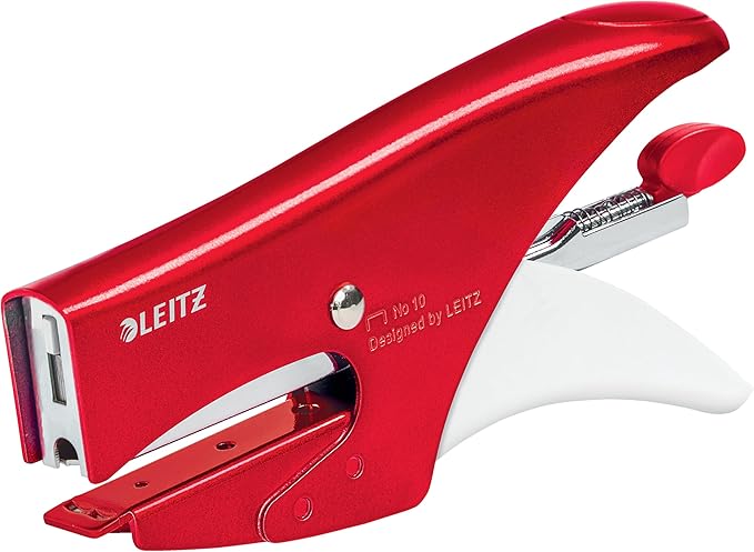 Leitz WOW Staplers, Red Staple Gun, Capacity for 15 Sheets, Ergonomic Metal Body, Staples No. 10 Included, 55311026