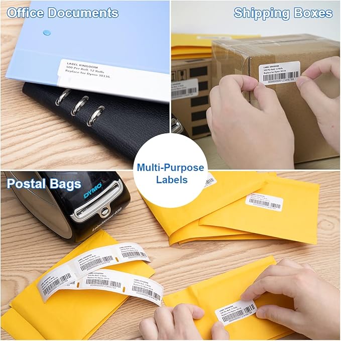 Label KINGDOM 12 Rolls Compatible Dymo 1" x 2-1/8" Multipurpose Labels Replacement for DYMO 30336 Barcode Labels for Label Writer 450, 450 Turbo, 4XL Desktop Printers