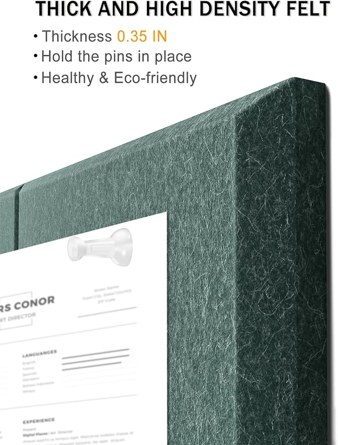 Hsurbtra Large Cork Board for Wall 47 x 36 Inch, 12 Pack Felt Bulletin Notice Board with Pushpins for Office Home School Farmhouse Wall Decor, Green
