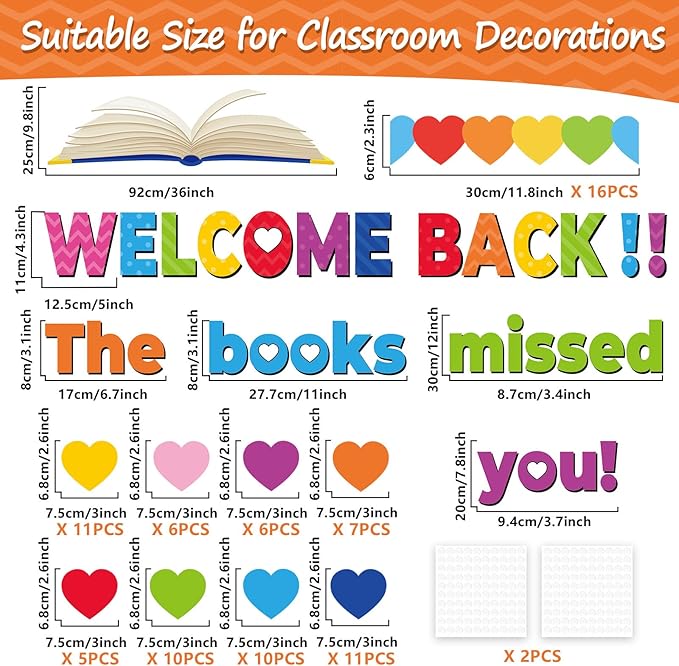 Heart Reading Bulletin Board Classroom Decorations Set Colorful Heart Bulletin Board Border Cutout Welcome Back The Book Missed You Craft Home School Library Wall Decor Supplies