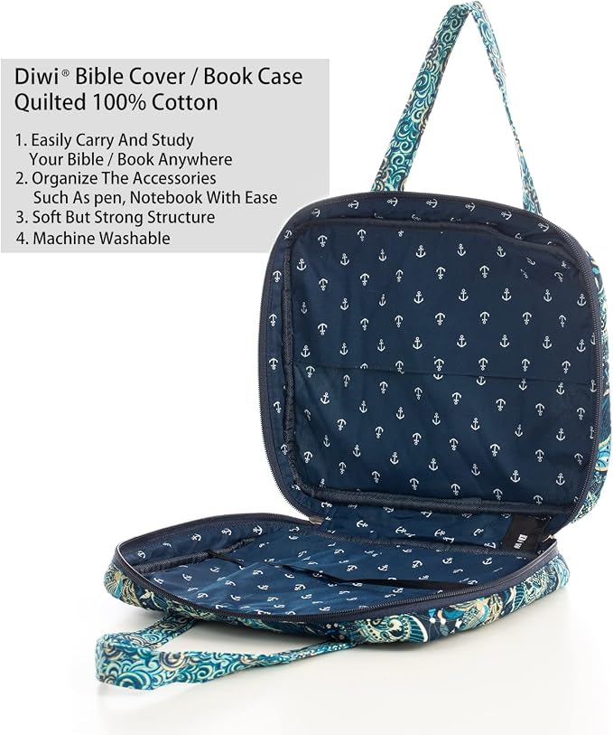 DIWI Quilted Bible Cover Extra Large Sizes 11.25 X 8.25 X 2.75 Inches Bible Tote Good Book Case (XL, C2 Royal Blue)