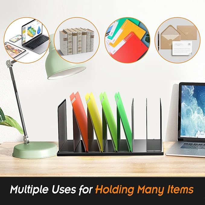 Kuntine.B Desk File Organizer Upright Mesh Desktop Organizer File Sorter Office Organization File Holder for Home, Office & Classroom (Black, 2 Pack 7-Section)