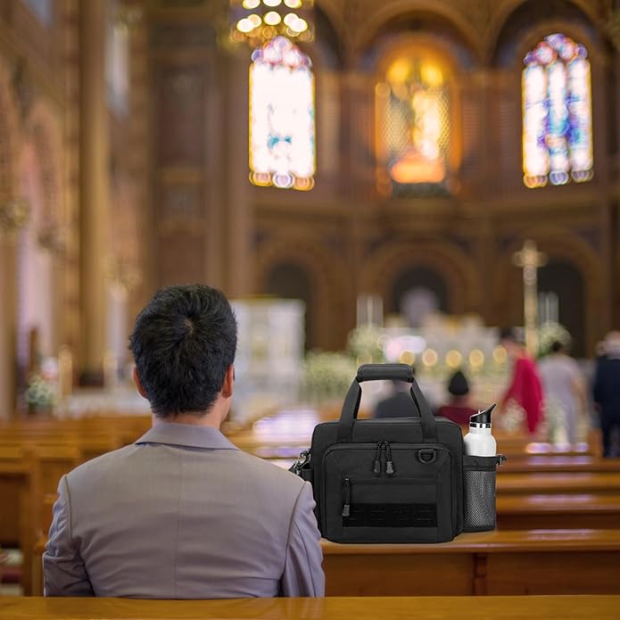 Damero Large Bible Bag for Men, Bible Tote Bag Church Bag with Cup Holder, Bible Cover Bag for Bible Study Supplies, Black (Bag Only)