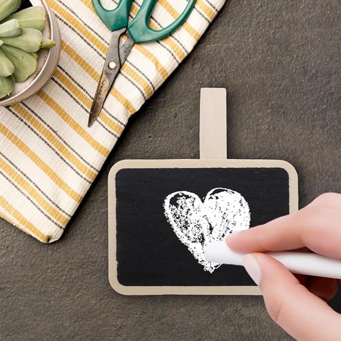 Wealrit 20 PCS Wooden Mini Chalkboard Blackboard with Clip Message Chalk Board Tag Signs Basket Labels for Memo,Note Taking(Rectangle)