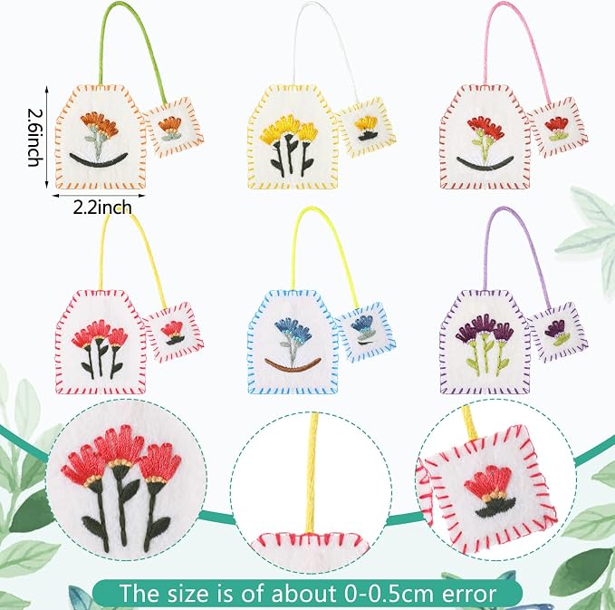 Skyygemm 6 Pcs Retro Tea Bag Bookmarks for Women Tea Party Favors Cute Hand Embroidered Bookmarks Gift for Holiday Book Reading Lovers Mom