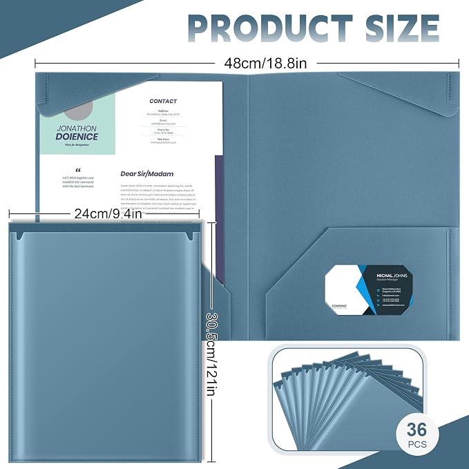 Henoyso 36 Pack Blue Gray Plastic Folders with Clear Front Pockets Heavy Duty File Folders with 2 Pockets and Card Slot for Student Communication School Office Presentation Report