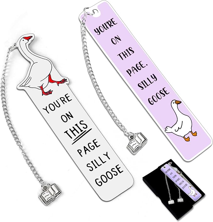 2Pcs Funny Silly Goose Bookmark Gifts for Women Men Book Lover Gifts Metal Book Mark Stainless Steel Bookmark Inspirational Women Reading Accessories Unique Friend Teacher Gifts Birthday Gift