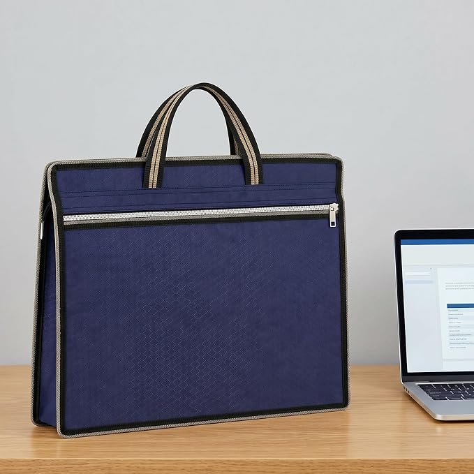 Folder Bag, Briefcase for Men, Document Bags with Zipper, Carrying Case with Handle,File Tote Bags for Laptop Files Book (38x30x7.5cm,Blue)
