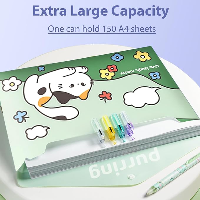 Cute Cat File Folders, 10 PCS Plastic Folders for Document, A4 Size Plastic Envelopes with Snap Closure, File Folders Document Folders File Bags Name Tags Sticker Cat Bookmark for School Office