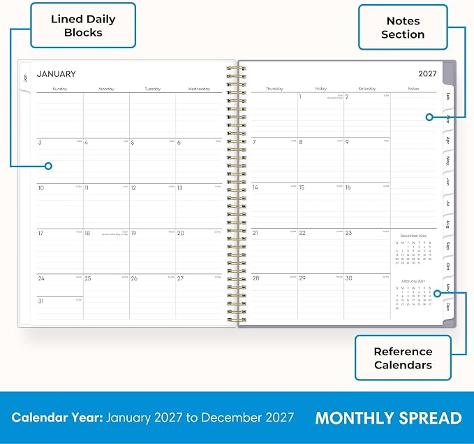 Blue Sky 2027 Weekly and Monthly Planner Calendar, January 2027 - December 2027, 8.5" x 11", Flexible Cover, Laminated Tabs, Durable Twin Wire Binding, Storage Pocket, Tula