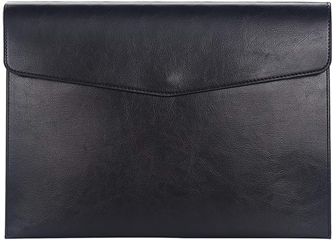 PU Leather A4 File Folder Document Holder Envelope Folder Case with Snap Closure for Receipt Contract Black