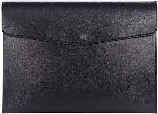 PU Leather A4 File Folder Document Holder Envelope Folder Case with Snap Closure for Receipt Contract Black
