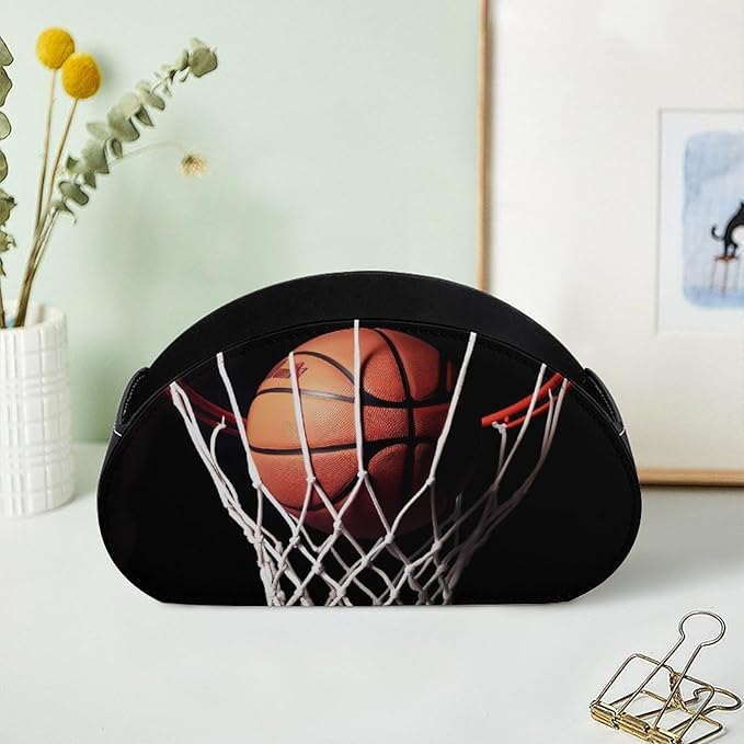 PU Leather Basketball Remote Control Holder Caddy with 5 Compartments Nightstand TV Remote Caddy Small Desktop Organizer Storage for Remotes Makeup Office Supplies