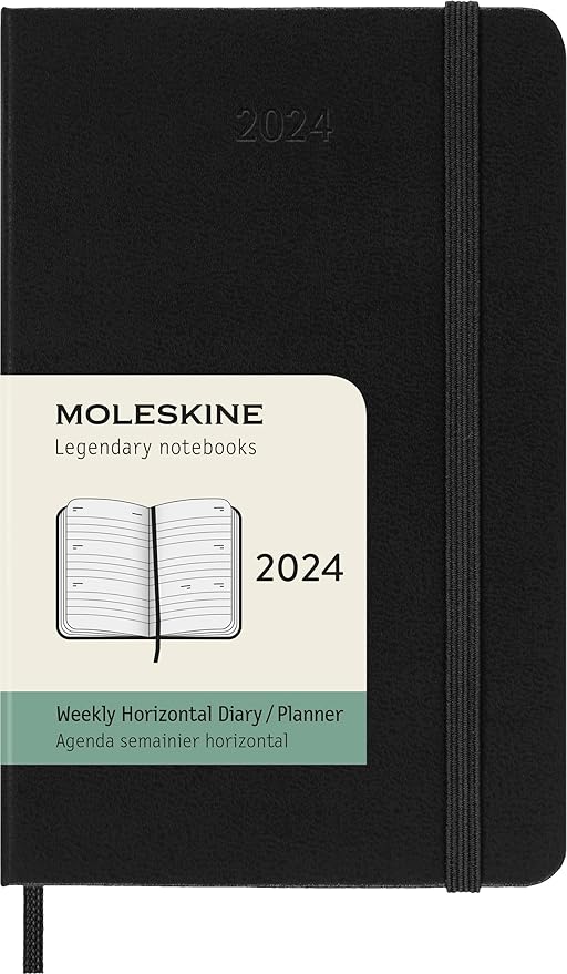 Moleskine Classic 12 Month 2024 Weekly Horizontal Planner, Hard Cover, Pocket (3.5" x 5.5"), Black