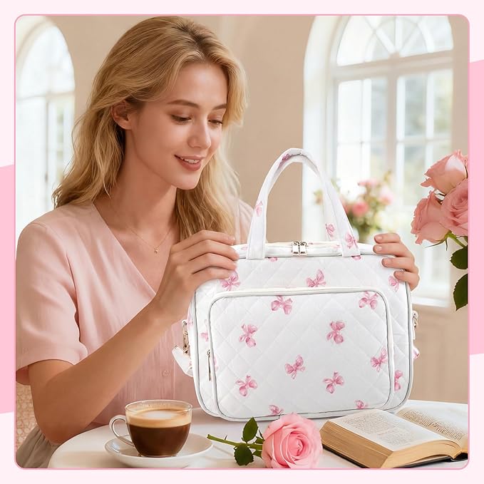 BESARME Bible Bags for Women, Large Bible Cover Case with Strap, Pink Bow