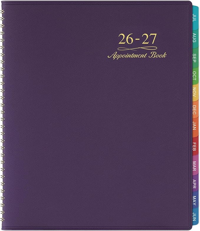 Appointment Book/Planner 2026-2027 - Weekly Appointment Book 2026-2027, July 2026 - June 2027, 8.26"x 11.4", Daily/Hourly Planner with Tabs, 15 Minutes, Wirebound - Purple