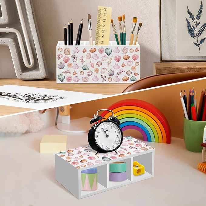 Pink Coastal Pen Pencil Holder for Desk, Preppy Beach Seashell Office Desk Accessories, Pink Coastal Seashell Pen Holders Organizer for Grils Room Classroom Bathroom, Beach Toothbrush Holder
