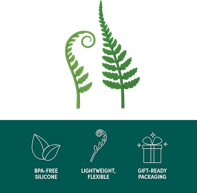 Genuine Fred Woodland Sprouts Fern Bookmarks, Set of Two, Green, Thin Flexible Silicone, Fun Stocking Stuffer, Gift for Book Lovers, Teachers, Back to School