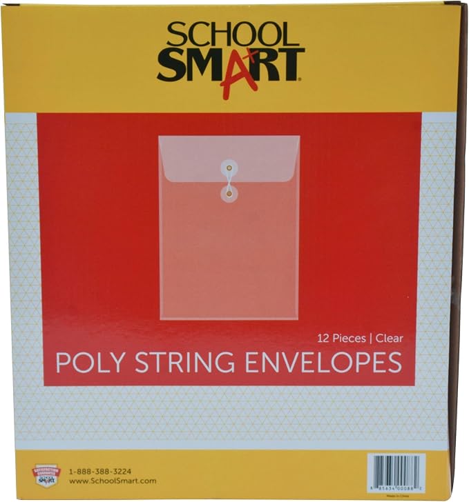School Smart Top Loading Polypropylene String Envelopes - Letter Size - Pack of 12 - Clear - 082260