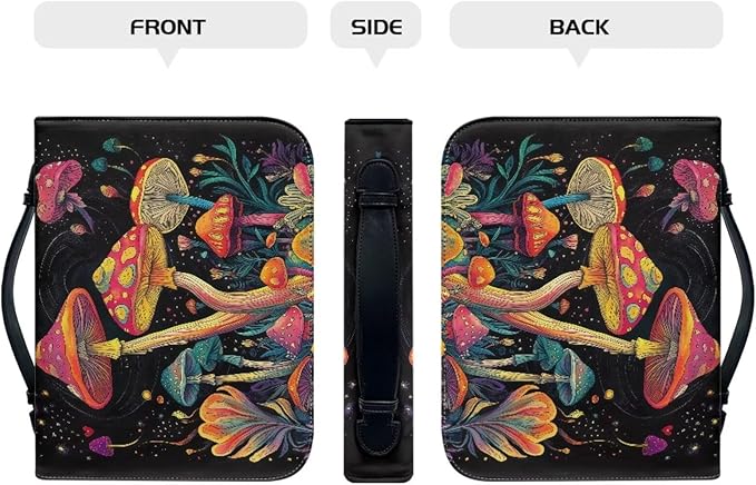 Colorful Mushrooms Bible Cover with Durable Handle，Bible Case for Women Girls，Bible Carrying Case Bible Journaling Supplies for Bible Cover-Size M