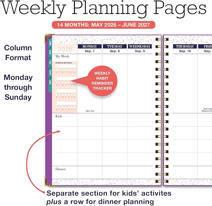 FAMILY PLANNER ORGANIZER – 8.5" x 11" Weekly & Monthly Calendar (May 2026-Jun 2026). 5+ People, Meal Planning, Budgeting, Habit Tracker – Hardcover, Household Schedule Organizer for Parents, Kids, & Caregivers (Rainbow Floral)