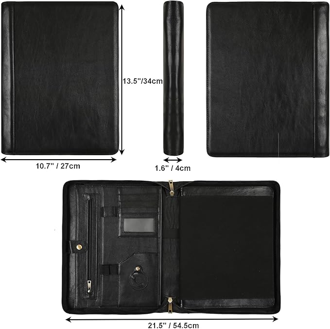 Leather Portfolio for 13-in iPad Pro M4/M5 & 13-in iPad Air M2/M3, Leather Padtfolio with ipad Holder for Letter Size Notepad, Personalized Padfolio for Men - Oil Black