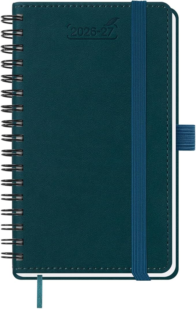 BEZEND Pocket Planner 2026-2027 Weekly and Monthly (3.5" x 6") 18 Months Small Academic Calendar (Jul 26-Dec 27) for Students, Work & Home, Storage Pocket, Spiral PU Leather Softcover -Dark Green