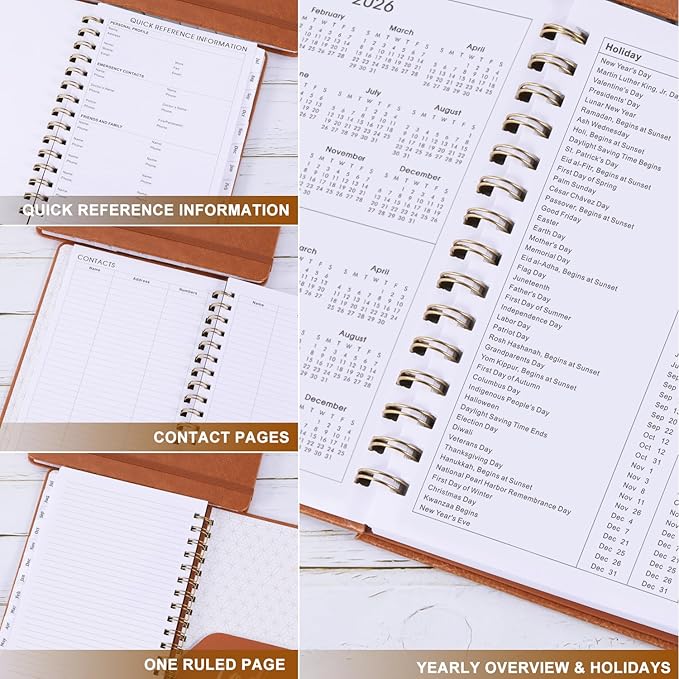 Planner 2026-2027 - Weekly & Monthly 2026-2027 Planner with Twin-Wire Binding, JULY 2026 - JUNE 2027, 6.3" x 8.4", Hardcover with Monthly Tabs, Back Pocket, Thick Paper - Brown