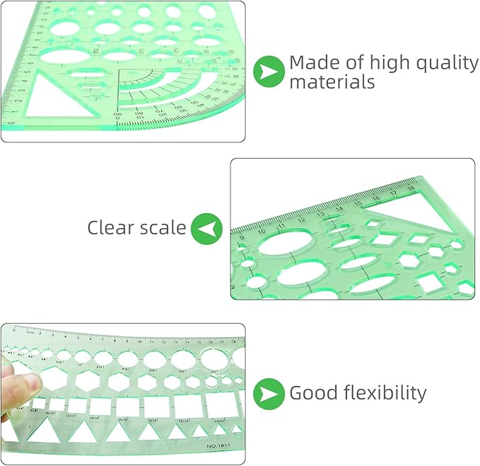 3 PCS Circle Template Clear Green Plastic Scale Drafting Digital Drawing Set Geometric Drawings Stencils Rulers Suitable for School Office Supplies (Style3)