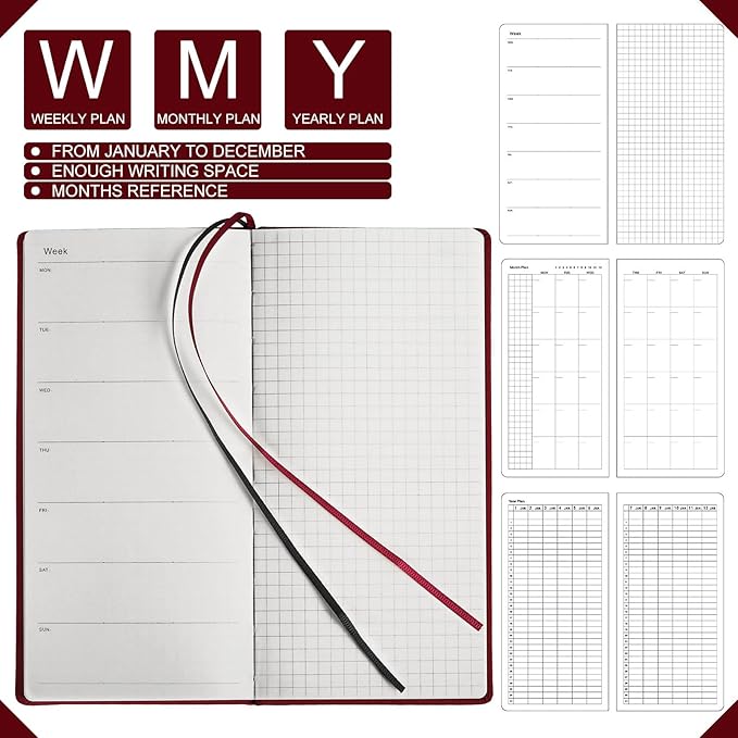 Fuyoooo 1 Pcs Weeks Planner Gift for Christmas, A6 / 3.9x7.4 inch Portable Planner Undated Pocket Size Calendar Year Month Week Mini Slim Notebook Journal Schedule for Traveler Office (Bright Red)