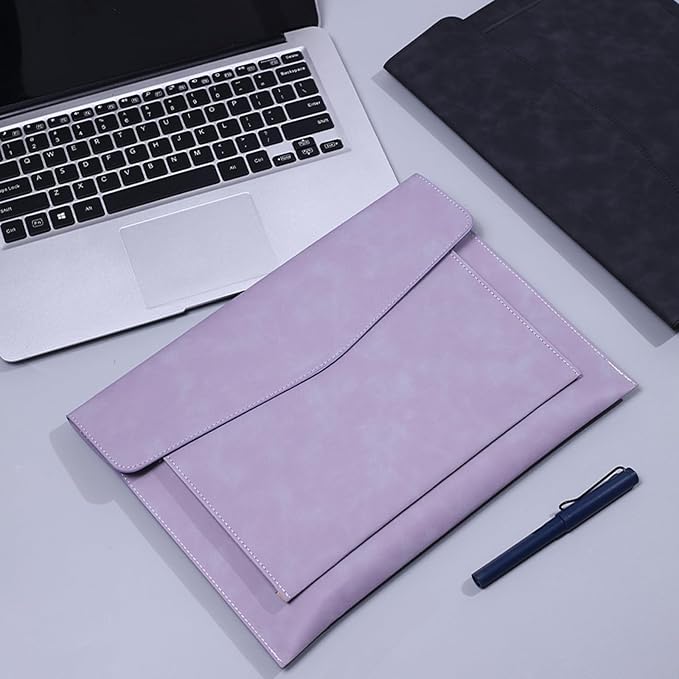 PU Leather A4 File Folder Document Holder with 2 Compartments Envelope Folder Case with Snap Closure for Receipt Contract (Purple)