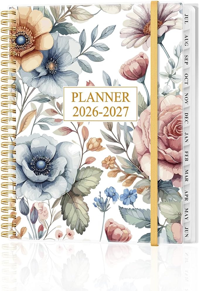 Academic Planner 2026-2027 - Weekly & Monthly Planner from July 2026 to June 2027, Agenda 2026 2027 with Inner Pocket, Elastic Band, 8.5" x 11", Colorful Large Flower