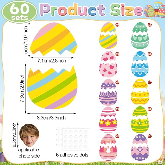 60 Set Easter Egg Cutouts Easter Bulletin Board Decoration Colorful Egg Shape DIY Photo Craft Cutouts Spring Theme Classroom Decor for Teacher Student Party School Classroom Home Chalkboard Wall Decor