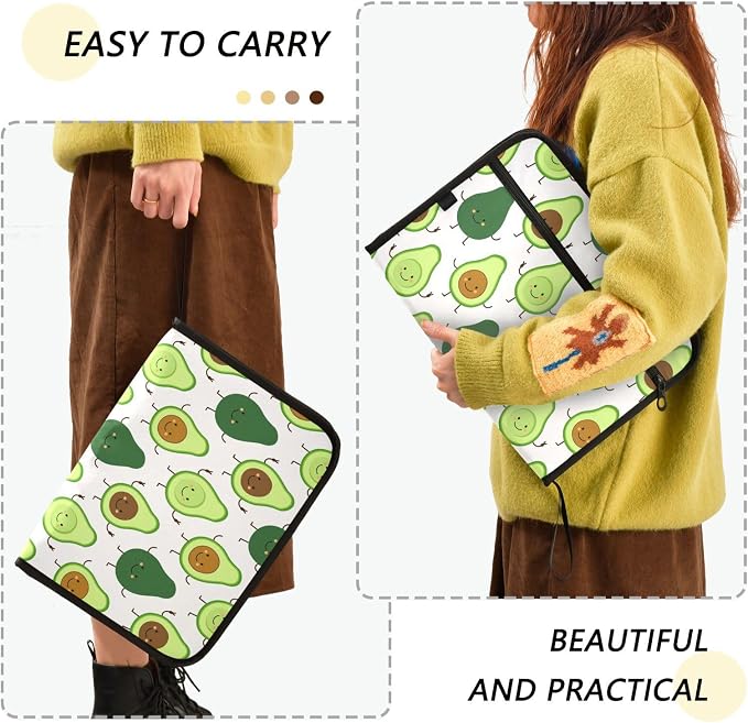 Cartoon Avocado Characters 13 Pockets Expanding File Folder with Sticky Labels Accordion File Folder Document Organizer Letter Size A4 Papers Expandable File Keeper