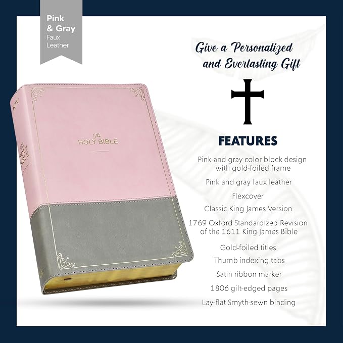 Personalized KJV Womens Large Bible Two-Tone Faux Leather King James Version Giant Print Size with Index Tabs | Custom with Name, Date or Text | Gift for Christian & Religious Celebrations